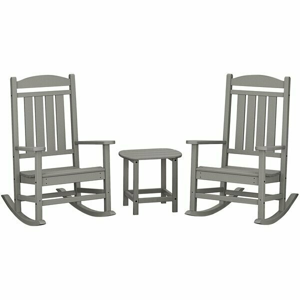 Polywood Presidential Slate Grey Patio Set with South Beach Side Table and 2 Rocking Chairs 633PWS1661GY